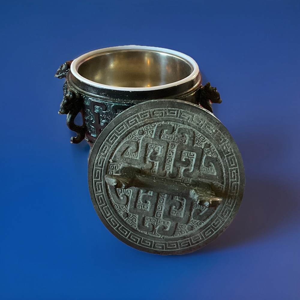 Vintage James Mont style Bronze Mayan Design Ice Bucket green - Picture 2 of 7